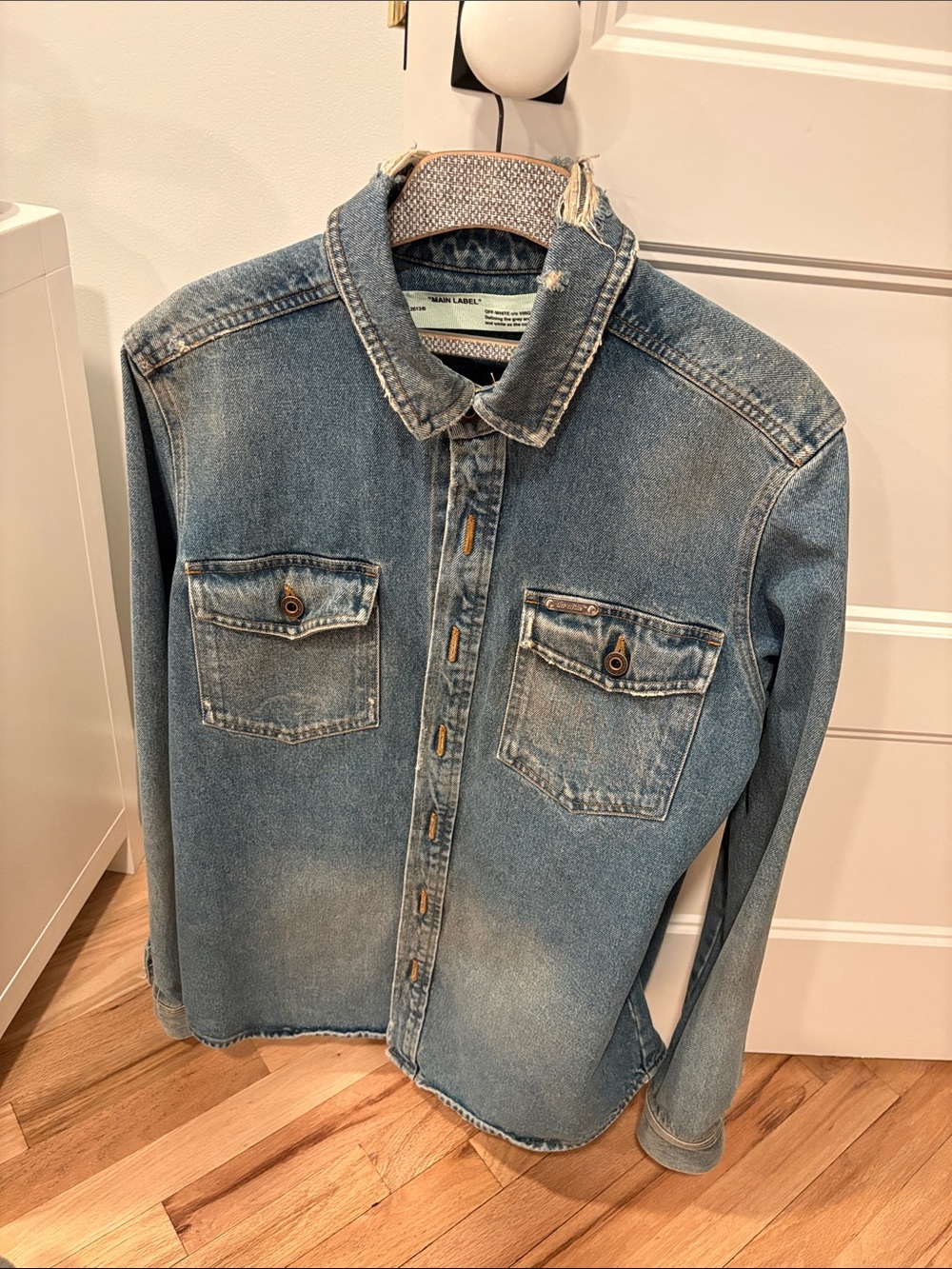 Off-White c/o Virgil Abloh FW18 "Business Casual" Distressed Denim Jacket S